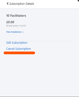 Cancel Subscription button 